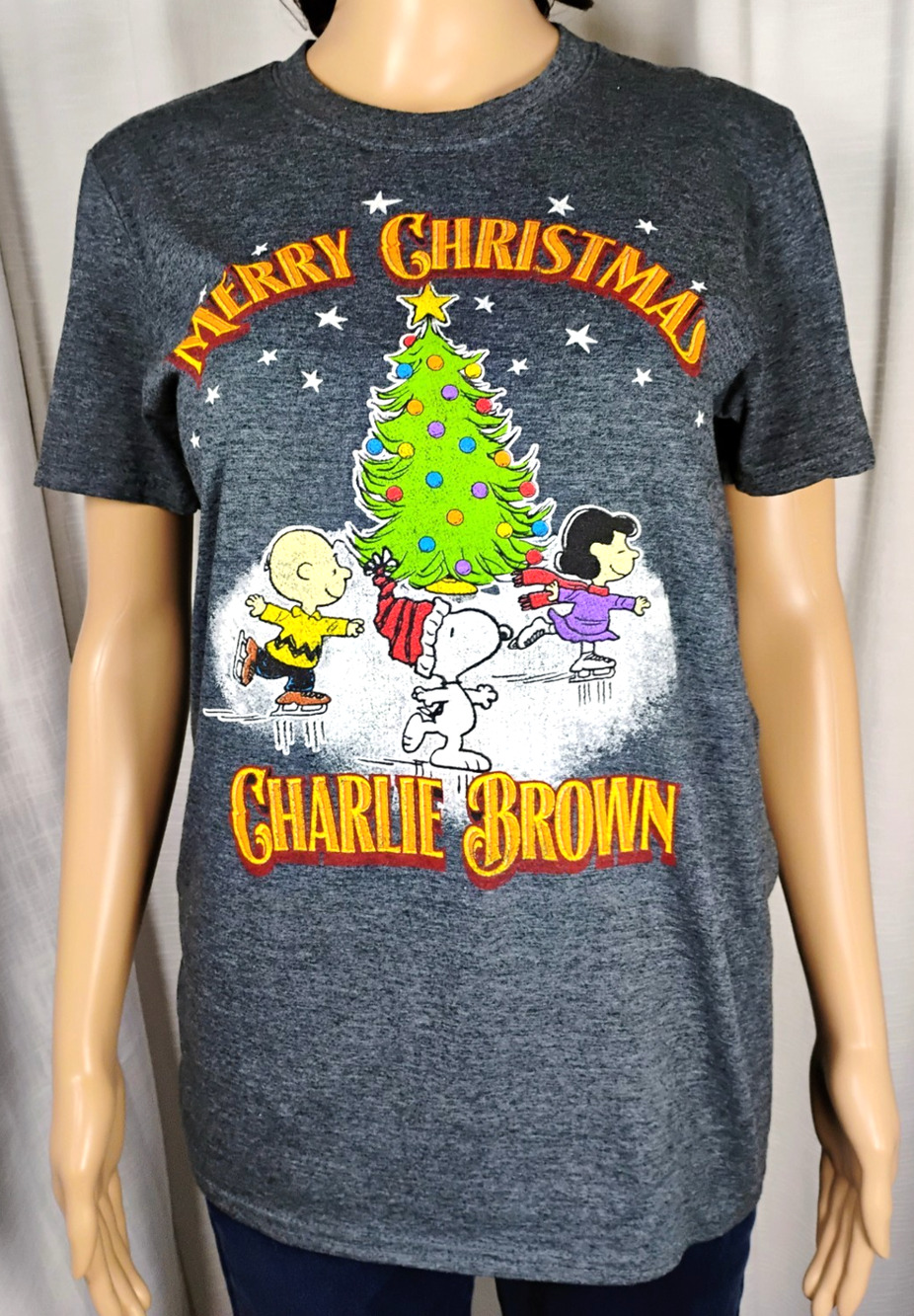Peanuts Women S Charlie Brown Heathered Christmas Graphic T Shirt Holiday Snoopy